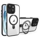 For iPhone 15 Full Coverage Lens Film MagSafe Holder Transparent Phone Case(Black+White) - 1