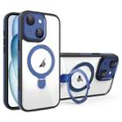 For iPhone 15 Full Coverage Lens Film MagSafe Holder Transparent Phone Case(Black+Blue) - 1