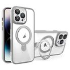 For iPhone 14 Pro Max Full Coverage Lens Film MagSafe Holder Transparent Phone Case(Grey+White) - 1