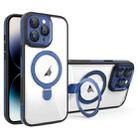 For iPhone 14 Pro Full Coverage Lens Film MagSafe Holder Transparent Phone Case(Black+Blue) - 1