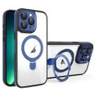 For iPhone 13 Pro Max Full Coverage Lens Film MagSafe Holder Transparent Phone Case(Black+Blue) - 1