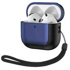 For AirPods 4 Electroplating Leather Texture Wireless Earbuds Box Protective Case(Navy Blue) - 1