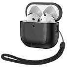 For AirPods 4 Electroplating Leather Texture Wireless Earbuds Box Protective Case(Black) - 1