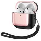 For AirPods 4 Electroplating Leather Texture Wireless Earbuds Box Protective Case(Rose Gold) - 1