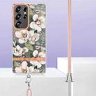 For Samsung Galaxy S25 Ultra 5G Flowers and Plants Series IMD TPU Phone Case with Lanyard(Green Gardenia) - 3