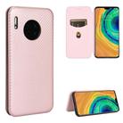 For Huawei Mate 30 Carbon Fiber Texture Horizontal Flip TPU + PC + PU Leather Case with Card Slot(Pink) - 1