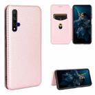 For Huawei Honor 20 / nova 5T Carbon Fiber Texture Horizontal Flip TPU + PC + PU Leather Case with Card Slot(Pink) - 1