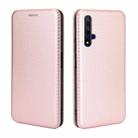 For Huawei Honor 20 / nova 5T Carbon Fiber Texture Horizontal Flip TPU + PC + PU Leather Case with Card Slot(Pink) - 2