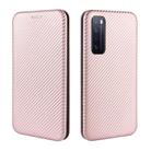 For Huawei nova 7 5G Carbon Fiber Texture Horizontal Flip TPU + PC + PU Leather Case with Card Slot(Pink) - 2