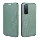 For Huawei nova 7 5G Carbon Fiber Texture Horizontal Flip TPU + PC + PU Leather Case with Card Slot(Green) - 2