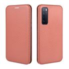 For Huawei nova 7 5G Carbon Fiber Texture Horizontal Flip TPU + PC + PU Leather Case with Card Slot(Brown) - 2