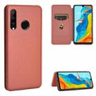 For Huawei P30 Lite / nova 4e Carbon Fiber Texture Horizontal Flip TPU + PC + PU Leather Case with Card Slot(Brown) - 1