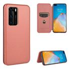 For Huawei P40 Carbon Fiber Texture Horizontal Flip TPU + PC + PU Leather Case with Card Slot(Brown) - 1
