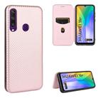 For Huawei Y6p Carbon Fiber Texture Horizontal Flip TPU + PC + PU Leather Case with Card Slot(Pink) - 1