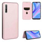 For Huawei Y8p / Enjoy 10S Carbon Fiber Texture Horizontal Flip TPU + PC + PU Leather Case with Card Slot(Pink) - 1