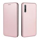 For Huawei Y8p / Enjoy 10S Carbon Fiber Texture Horizontal Flip TPU + PC + PU Leather Case with Card Slot(Pink) - 2