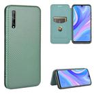 For Huawei Y8p / Enjoy 10S Carbon Fiber Texture Horizontal Flip TPU + PC + PU Leather Case with Card Slot(Green) - 1