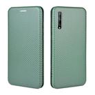 For Huawei Y8p / Enjoy 10S Carbon Fiber Texture Horizontal Flip TPU + PC + PU Leather Case with Card Slot(Green) - 2