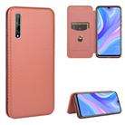 For Huawei Y8p / Enjoy 10S Carbon Fiber Texture Horizontal Flip TPU + PC + PU Leather Case with Card Slot(Brown) - 1