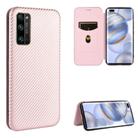 For Huawei Honor 30 Pro Carbon Fiber Texture Horizontal Flip TPU + PC + PU Leather Case with Card Slot(Pink) - 1