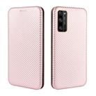 For Huawei Honor 30 Pro Carbon Fiber Texture Horizontal Flip TPU + PC + PU Leather Case with Card Slot(Pink) - 2