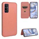 For Huawei Honor 30S Carbon Fiber Texture Horizontal Flip TPU + PC + PU Leather Case with Card Slot(Brown) - 1