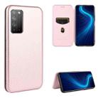 For Huawei Honor X10 5G Carbon Fiber Texture Horizontal Flip TPU + PC + PU Leather Case with Card Slot(Pink) - 1