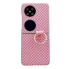 For Huawei P50 Pocket Sparkling Diamond Rhombus PC Phone Case with Ring(Pink) - 1