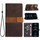 For iPhone 16 Pro Max Grid Stitching Leather Phone Case with Lanyard(Brown) - 1