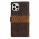 For iPhone 16 Pro Max Grid Stitching Leather Phone Case with Lanyard(Brown) - 3