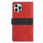 For iPhone 16 Pro Max Grid Stitching Leather Phone Case with Lanyard(Red) - 3