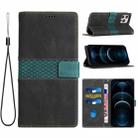 For iPhone 16 Pro Max Grid Stitching Leather Phone Case with Lanyard(Black) - 1