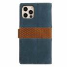 For iPhone 16 Pro Grid Stitching Leather Phone Case with Lanyard(Blue) - 3