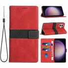 For iPhone 16 Plus Grid Stitching Leather Phone Case with Lanyard(Red) - 1