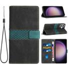 For iPhone 16 Plus Grid Stitching Leather Phone Case with Lanyard(Black) - 1