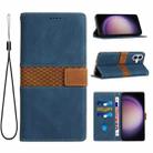 For iPhone 16 Grid Stitching Leather Phone Case with Lanyard(Blue) - 1