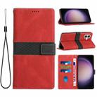 For iPhone 16 Grid Stitching Leather Phone Case with Lanyard(Red) - 1