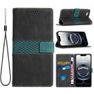 For iPhone 16e Grid Stitching Leather Phone Case with Lanyard(Black) - 1