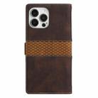 For iPhone 15 Pro Max Grid Stitching Leather Phone Case with Lanyard(Brown) - 3