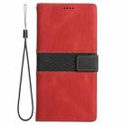 For iPhone 15 Pro Max Grid Stitching Leather Phone Case with Lanyard(Red) - 2