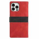 For iPhone 15 Pro Max Grid Stitching Leather Phone Case with Lanyard(Red) - 3