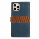 For iPhone 15 Pro Grid Stitching Leather Phone Case with Lanyard(Blue) - 3