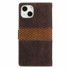 For iPhone 14 Grid Stitching Leather Phone Case with Lanyard(Brown) - 3