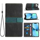 For iPhone 14 Grid Stitching Leather Phone Case with Lanyard(Black) - 1