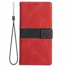 For iPhone 14 Pro Grid Stitching Leather Phone Case with Lanyard(Red) - 2