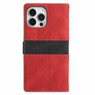 For iPhone 14 Pro Grid Stitching Leather Phone Case with Lanyard(Red) - 3