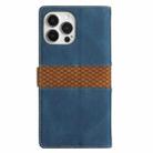 For iPhone 14 Pro Max Grid Stitching Leather Phone Case with Lanyard(Blue) - 3