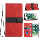 For iPhone SE 2022 / 2020 Grid Stitching Leather Phone Case with Lanyard(Red) - 1