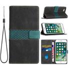 For iPhone SE 2022 / 2020 Grid Stitching Leather Phone Case with Lanyard(Black) - 1
