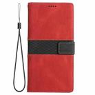 For iPhone 13 Pro Max Grid Stitching Leather Phone Case with Lanyard(Red) - 2